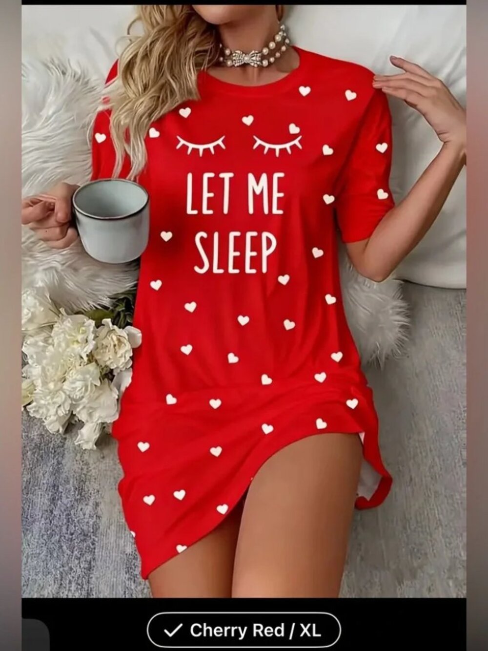 WOMEN'S SLEEP SHIRT WITH HEARTS